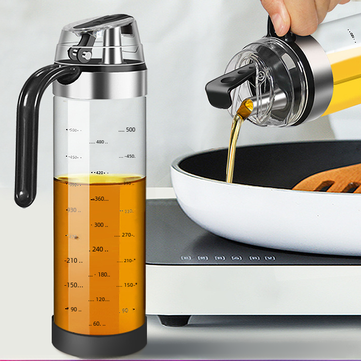 Glass Oil Bottle with Automatic Spout for Kitchen Use