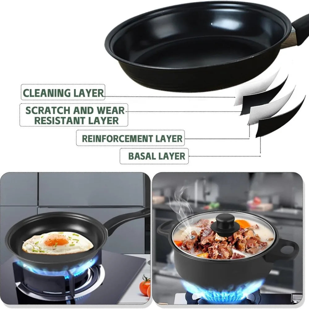 13PCS Non-Stick Pots and Pans Set Kitchen Cookware for Induction Cooker Low Oil Smoke Gift Set