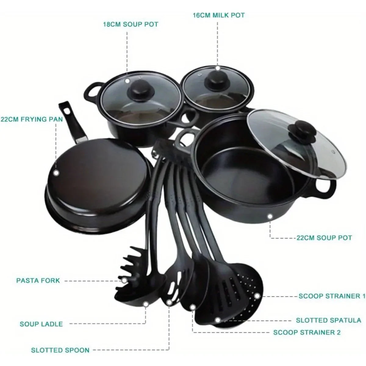 13PCS Non-Stick Pots and Pans Set Kitchen Cookware for Induction Cooker Low Oil Smoke Gift Set