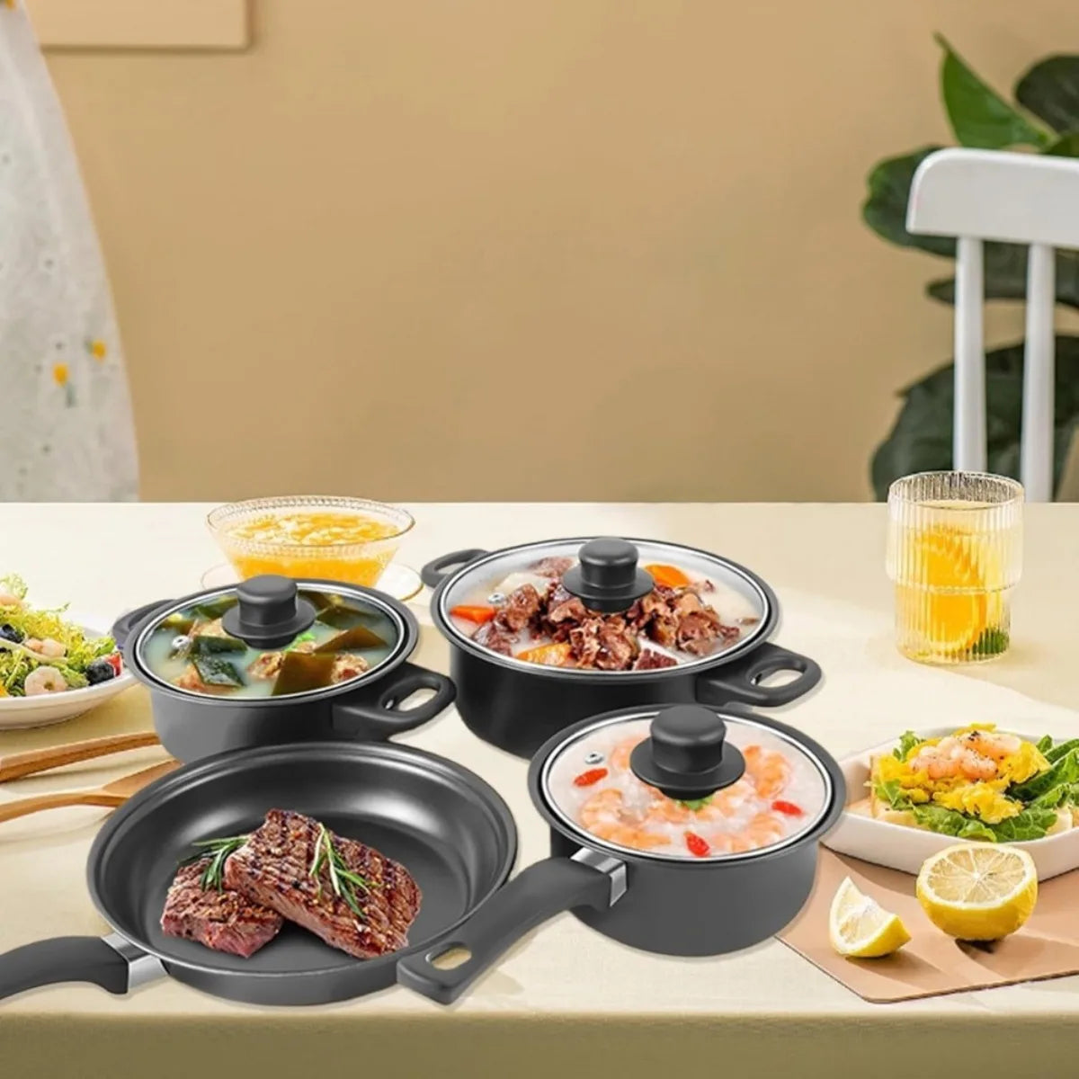 13PCS Non-Stick Pots and Pans Set Kitchen Cookware for Induction Cooker Low Oil Smoke Gift Set