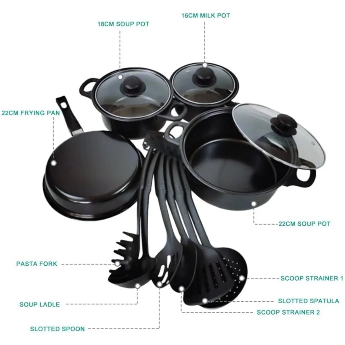 13PCS Non-Stick Pots and Pans Set Kitchen Cookware for Induction Cooker Low Oil Smoke Gift Set